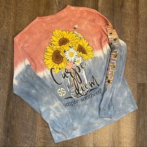 Simply Southern, pink, white and blue tie dye, Carpe Diem long sleeve shirt